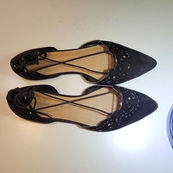 CHRISTIAN SIRIANO SUEDE LACE UP CUT OUT POINTED TOE FLAT SHOE - Picture 5 of 16